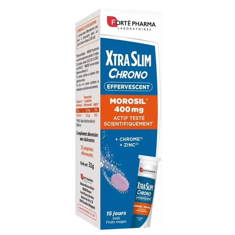 Forté Pharma Xtram Slim Chrono Morosil 400mg Goût Fruits Rouges 15 comprimés effervescents - Univers Pharmacie