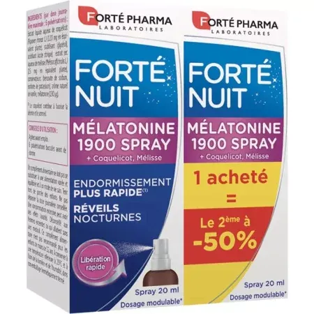 Forté Pharma Forténuit Mélatonine Spray 1900 2X20ml - Univers Pharmacie