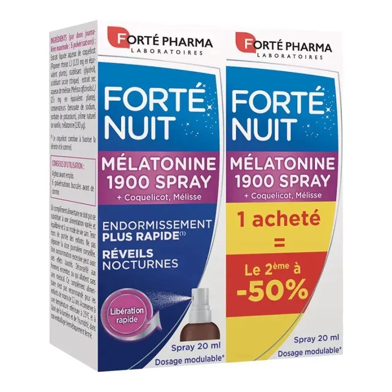 Forté Pharma Forténuit Mélatonine Spray 1900 2X20ml - Univers Pharmacie