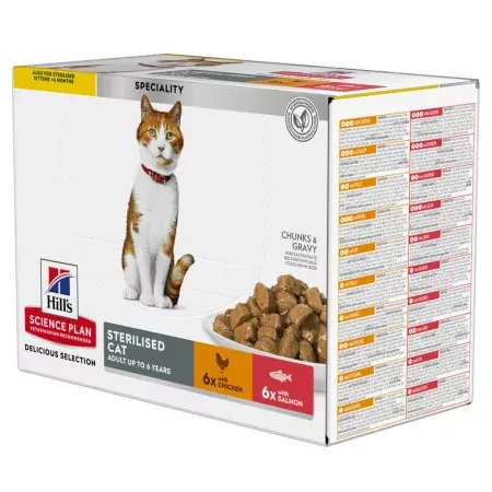 Science Plan Hill's Science Plan Chat Stérilisé Saumon ou Poulet 12X85g  - Univers Pharmacie