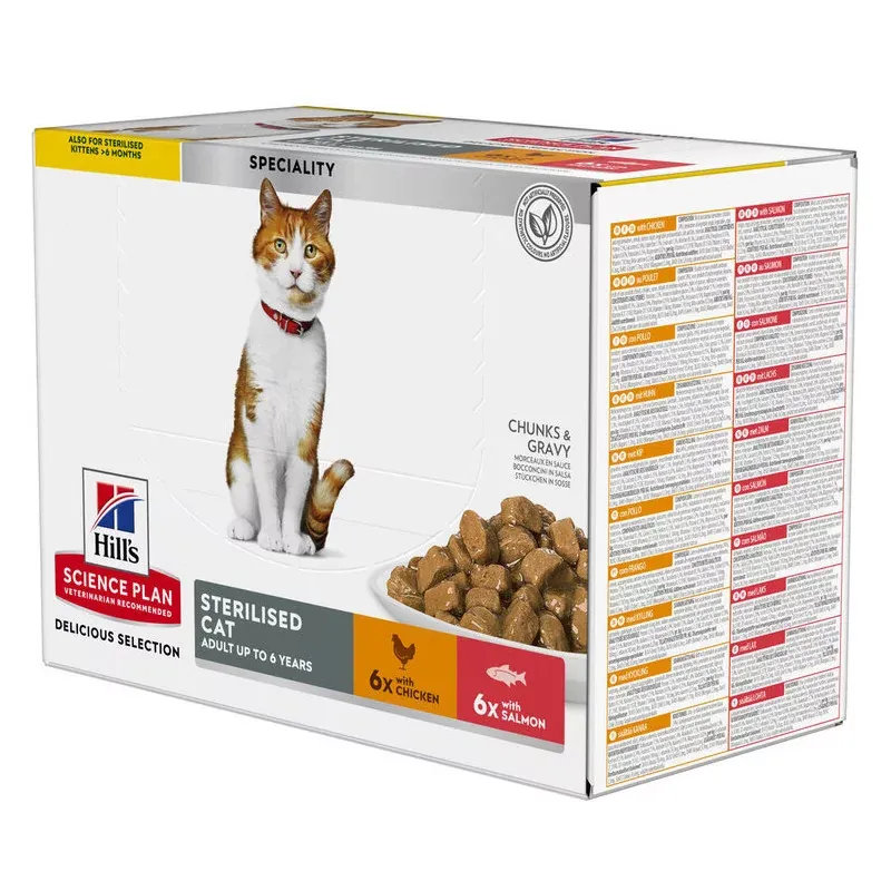 Science Plan Hill's Science Plan Chat Stérilisé Saumon ou Poulet 12X85g  - Univers Pharmacie