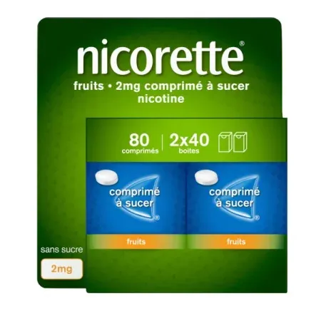 Nicorette 2mg Comprimé à Sucer Fruits sans sucre 4X40 - Univers Pharmacie