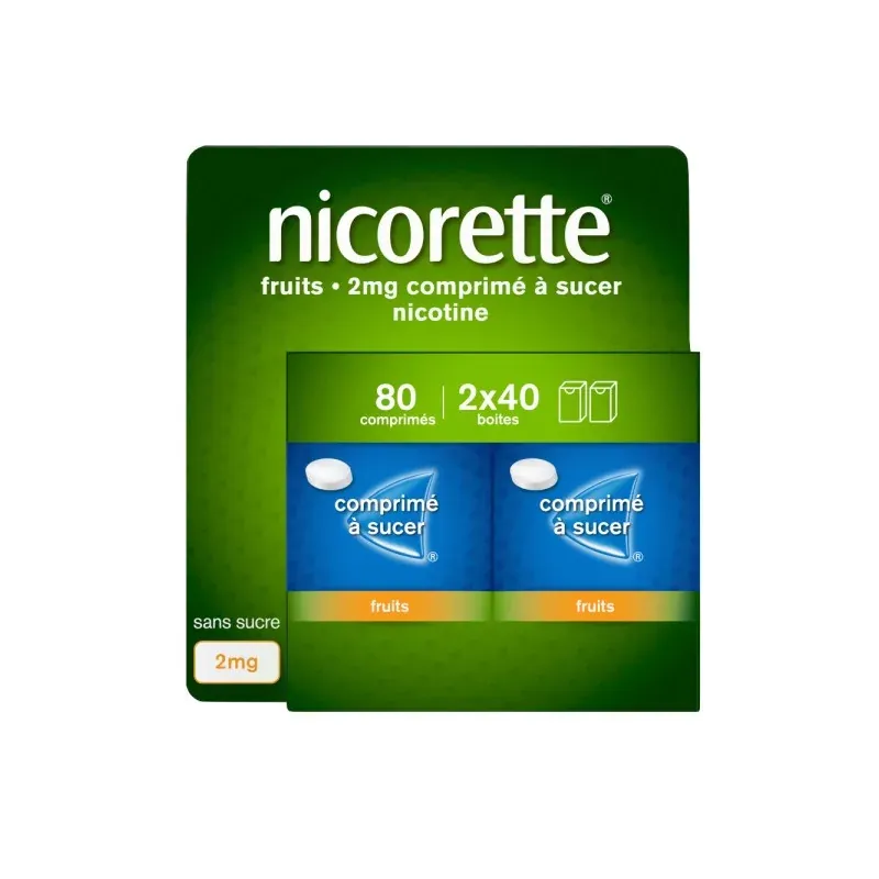 Nicorette 2mg Comprimé à Sucer Fruits sans sucre 4X40 - Univers Pharmacie