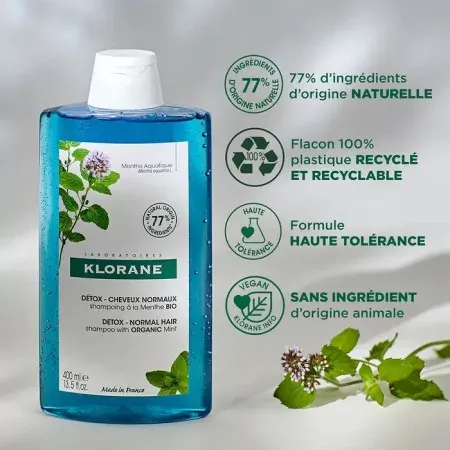 Klorane Shampoing Détox Menthe Bio 400ml - Univers Pharmacie
