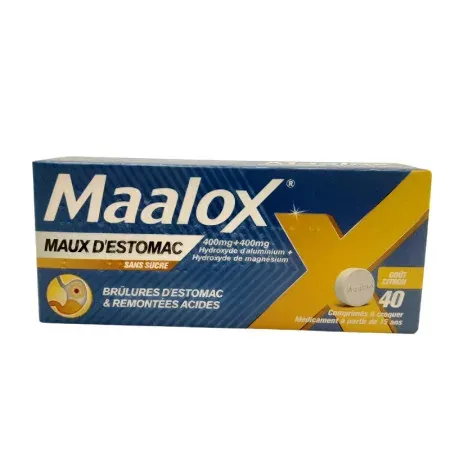 Maalox Maux d'Estomac Citron sans sucre 40 comprimés - Univers Pharmacie