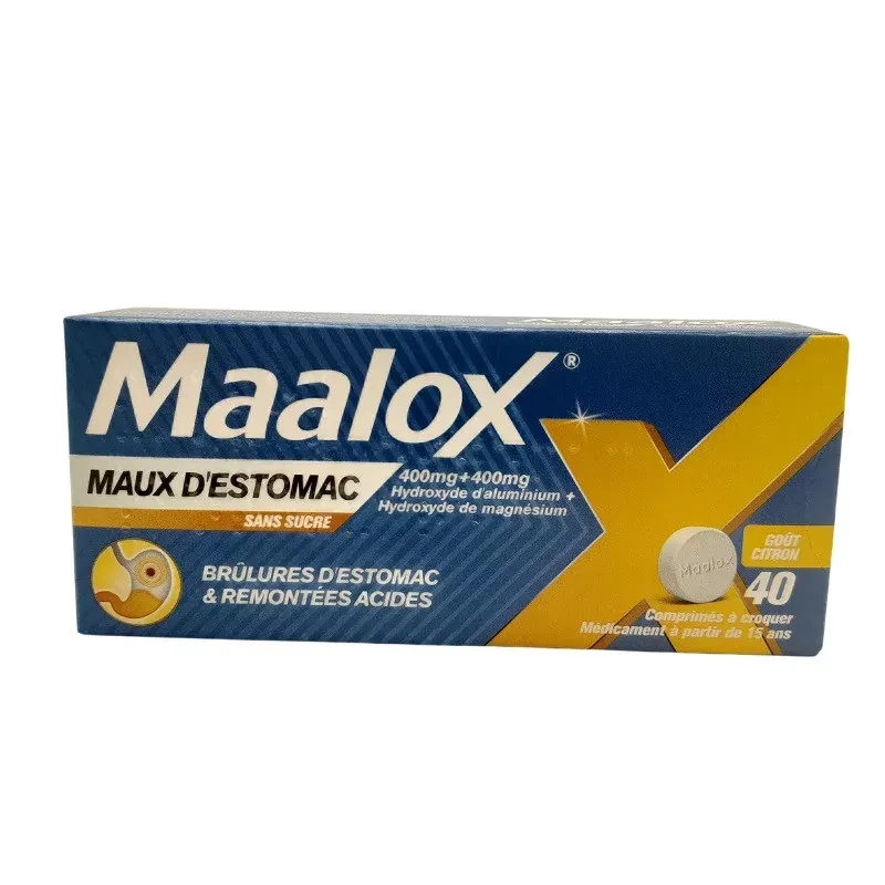 Maalox Maux d'Estomac Citron sans sucre 40 comprimés - Univers Pharmacie