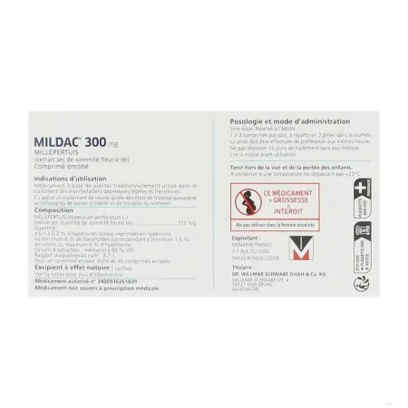 Mildac 300mg Millepertuis 45 comprimés - Univers Pharmacie