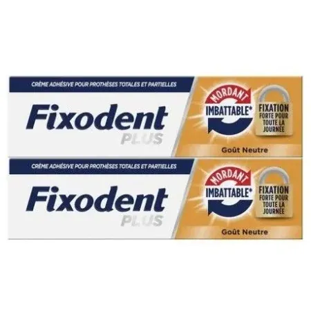 Fixodent Plus Mordant Imbattable Goût Neutre 2X35g - Univers Pharmacie