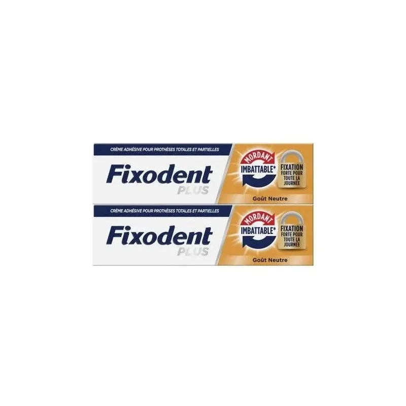 Fixodent Plus Mordant Imbattable Goût Neutre 2X35g - Univers Pharmacie