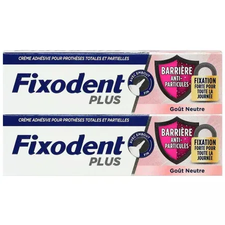 Fixodent Plus Barrière Anti-particules Goût Neutre 2X35g - Univers Pharmacie