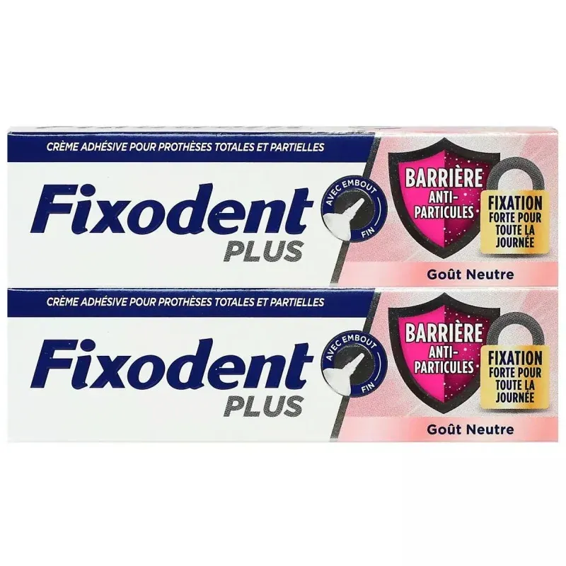 Fixodent Plus Barrière Anti-particules Goût Neutre 2X35g - Univers Pharmacie