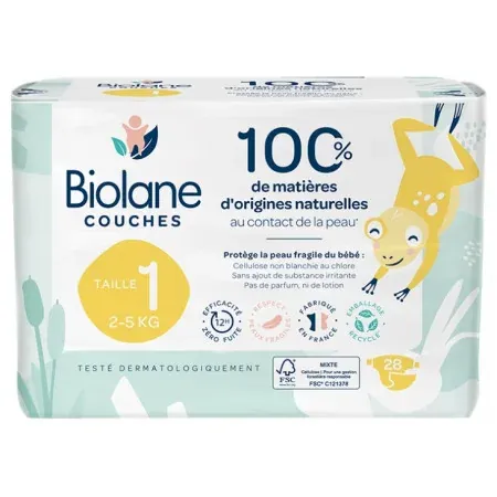 Biolane Couches Naturelles Taille 1 2-5kg X28 - Univers Pharmacie