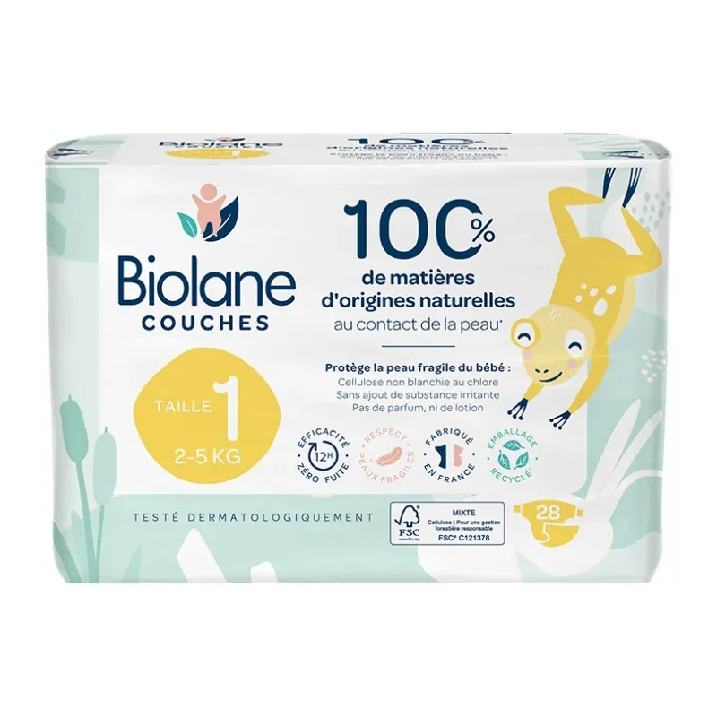 Biolane Couches Naturelles Taille 1 2-5kg X28 - Univers Pharmacie