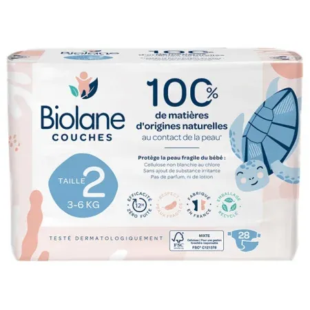 Biolane Couches Naturelles Taille 2 3-6kg X28 - Univers Pharmacie