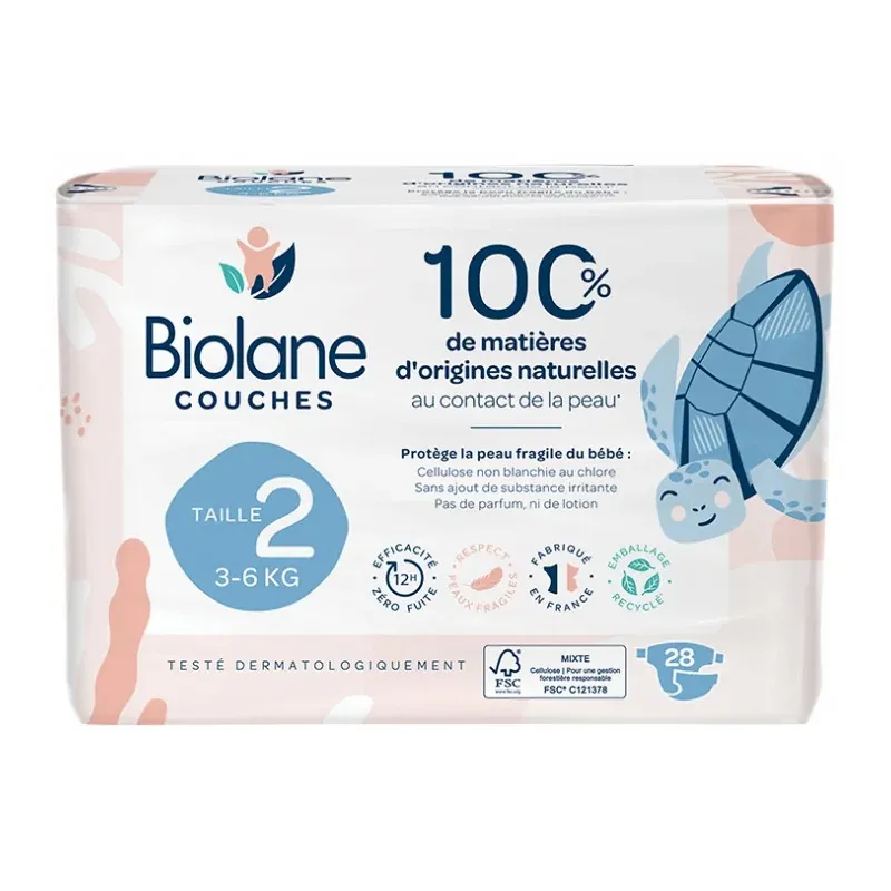 Biolane Couches Naturelles Taille 2 3-6kg X28 - Univers Pharmacie