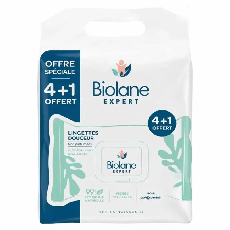 Biolane Lingettes Douceur Non Parfumées X60 4+1 paquets - Univers Pharmacie