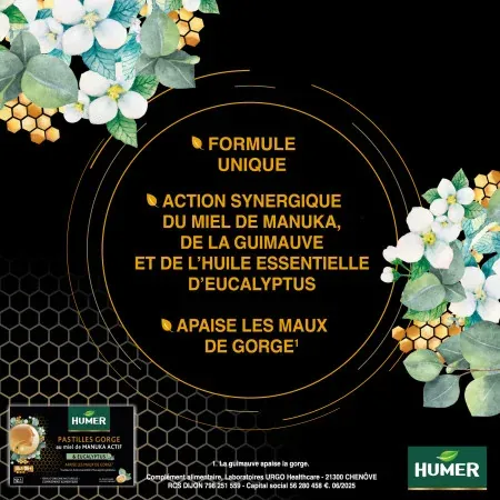 Humer Pastilles Gorge au Miel de Manuka Actif X16 - Univers Pharmacie