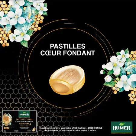 Humer Pastilles Gorge Miel de Manuka Gelée Royale 16 pastilles - Univers Pharmacie