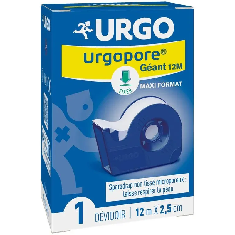 Urgo Urgopore Géant 12M Sparadrap Non Tissé Microporeux 12mX2,5cm - Univers Pharmacie