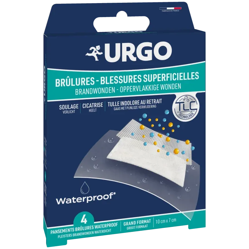 Urgo Brûlures Blessures Superficielles Waterproof Grand Format 4 pansements - Univers Pharmacie