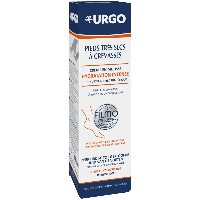 Urgo Filmomousse Pieds Très Secs à Crevassés Crème en Mousse Hydratation Intense 125ml - Univers Pharmacie