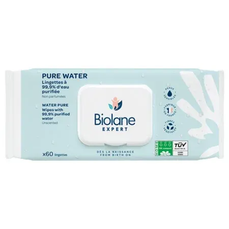 Biolane Pure Water Lingettes Non Parfumées X60 - Univers Pharmacie