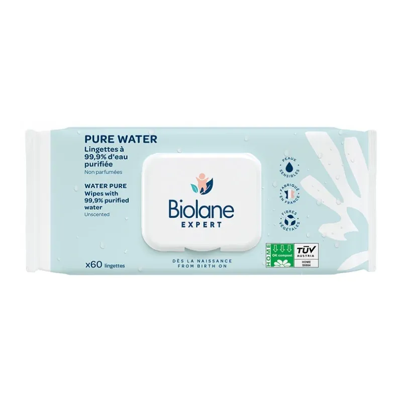 Biolane Pure Water Lingettes Non Parfumées X60 - Univers Pharmacie