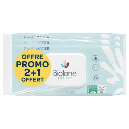 Biolane Pure Water Lingettes Non Parfumées 3X60 - Univers Pharmacie