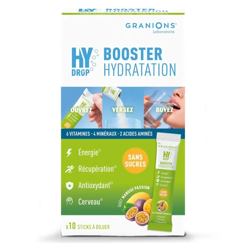 Granions Hydrop Booster Hydratation Arôme Mangue Passion 10 sticks à diluer
