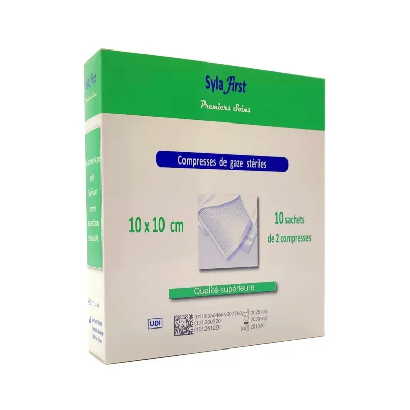 Syla First Compresses de Gaze Stériles 10X10cm 10X2 pièces - Univers Pharmacie