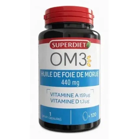 Superdiet OM3 Huile de Foie de Morue 440mg 120 gélules - Univers Pharmacie