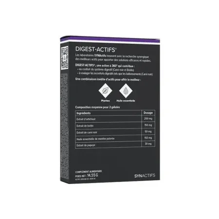 SynActifs DigestActifs Digestion 30 gélules - Dos de la boite