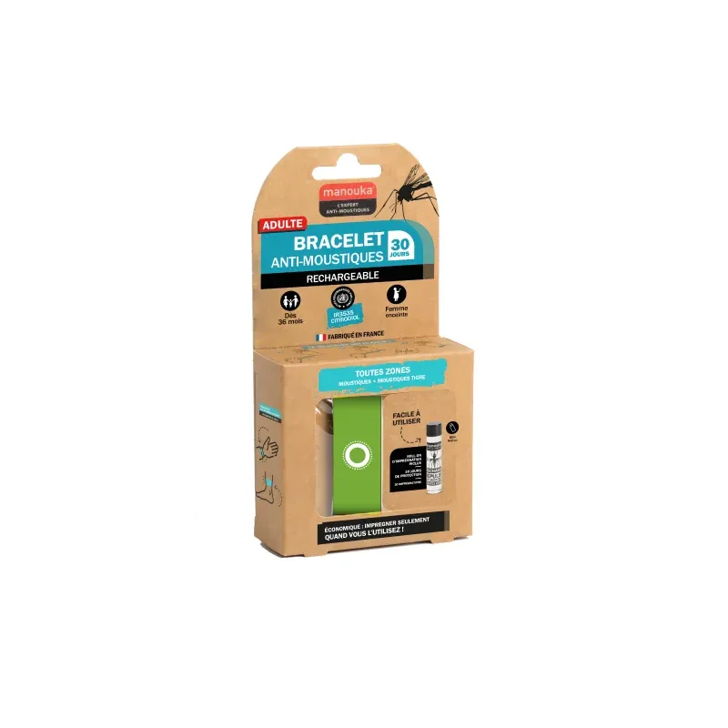 Manouka Bracelet Vert Anti-Moustique Toutes Zones - Univers Pharmacie