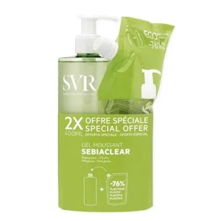SVR Sebiaclear Gel Moussant + Recharge 2X400ml - Univers Pharmacie