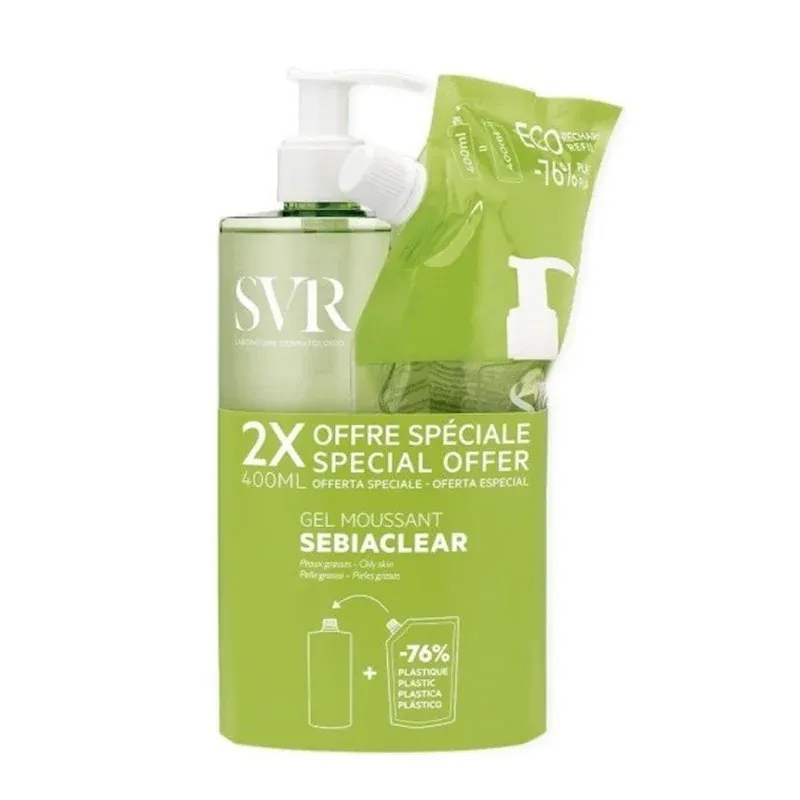 SVR Sebiaclear Gel Moussant + Recharge 2X400ml - Univers Pharmacie