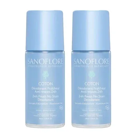 Sanoflore 24H Coton Déodorant Fraîcheur Anti-traces 24h Bio 2X50ml - Univers Pharmacie