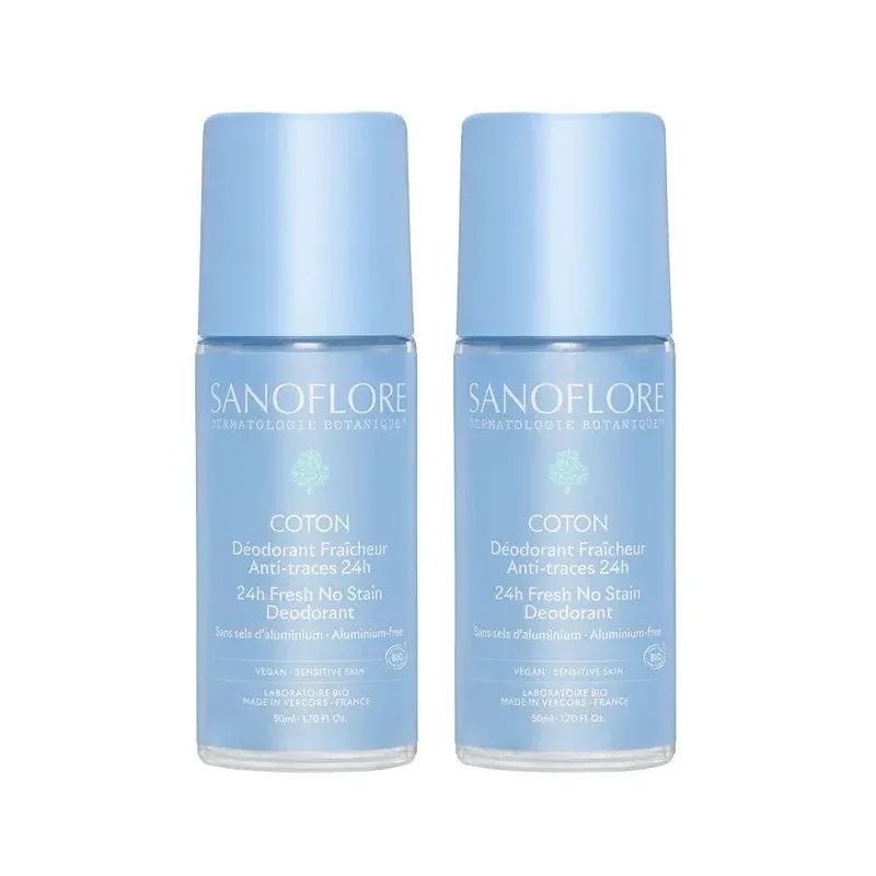 Sanoflore 24H Coton Déodorant Fraîcheur Anti-traces 24h Bio 2X50ml - Univers Pharmacie