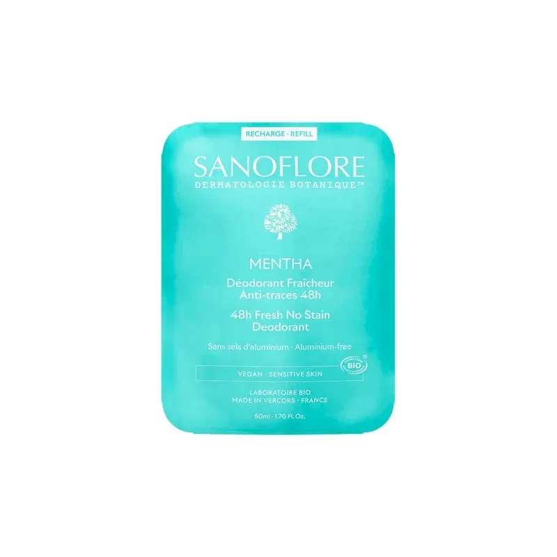 Sanoflore Déodorant Fraîcheur Anti-traces Mentha 48h Recharge 50ml - Univers Pharmacie