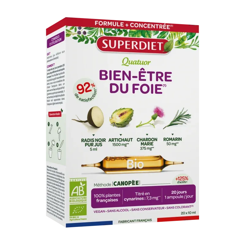 Superdiet Quator Bien-être Bio Ampoules 20X10ml - Univers Pharmacie