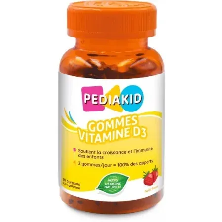 Pediakid Gommes Vitamines D Fraise 60 oursons sans gélatine - Univers Pharmacie