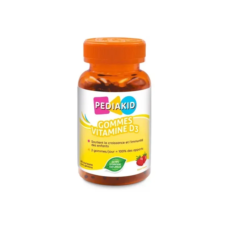Pediakid Gommes Vitamines D Fraise 60 oursons sans gélatine - Univers Pharmacie