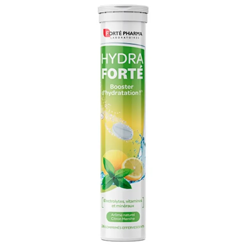 Forté Pharma Hydra Forté Booster D'hydratation Arôme Naturel Citron Menthe 24 comprimés effervescents - Univers Pharmacie