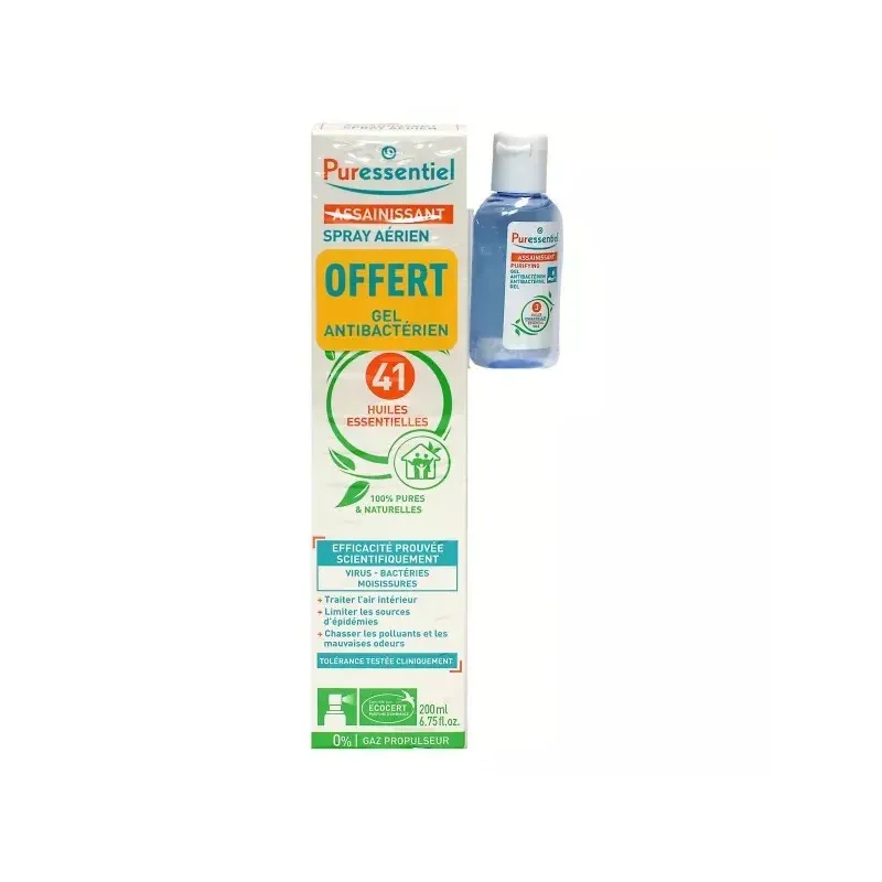 Puressentiel Spray Aérien Assainissant 41 Huiles Essentielles 200ml + Gel Antibactérien 25ml offert - Univers Pharmacie