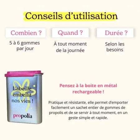 Propolia Gommes de Propolis Miel & Eucalyptus 45g - Conseils d'utilisation