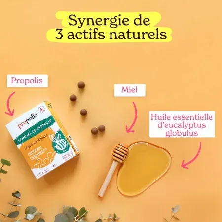 Propolia Gommes de Propolis Miel & Eucalyptus 45g - Synergie d'ingrédients naturels
