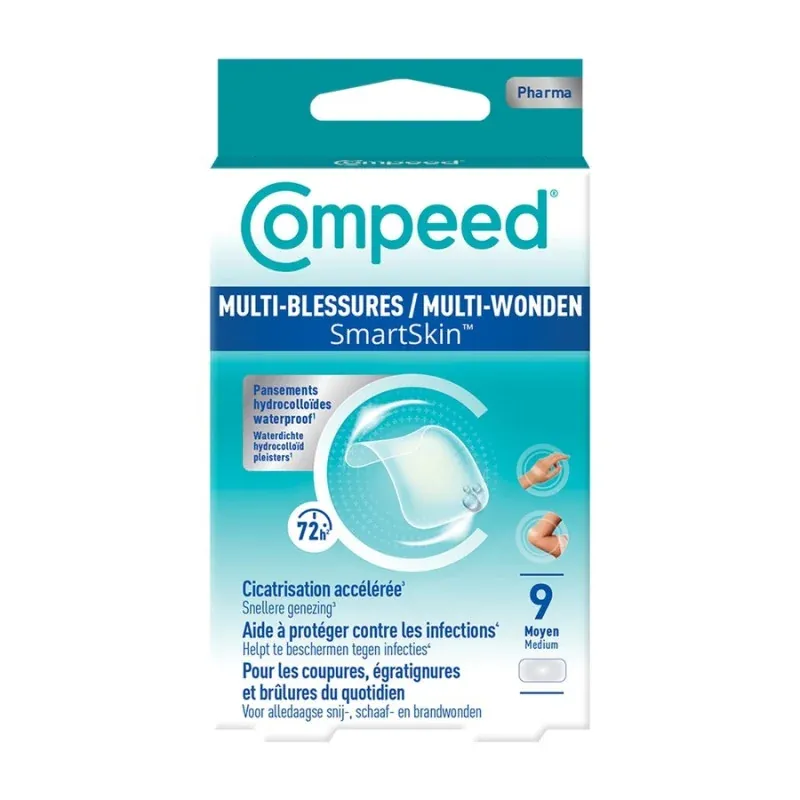 Compeed Multi-blessures SmartSkin Pansements Hydrocolloïdes Waterproof Moyen X9 - Univers Pharmacie