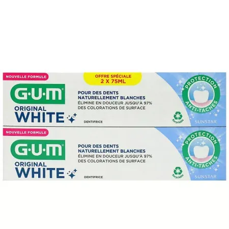GUM Original White Dentifrice 2X75ml - Univers Pharmacie