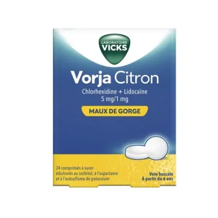 Vicks Vorja Citron Maux de Gorge 24 comprimés à sucer - Univers Pharmacie