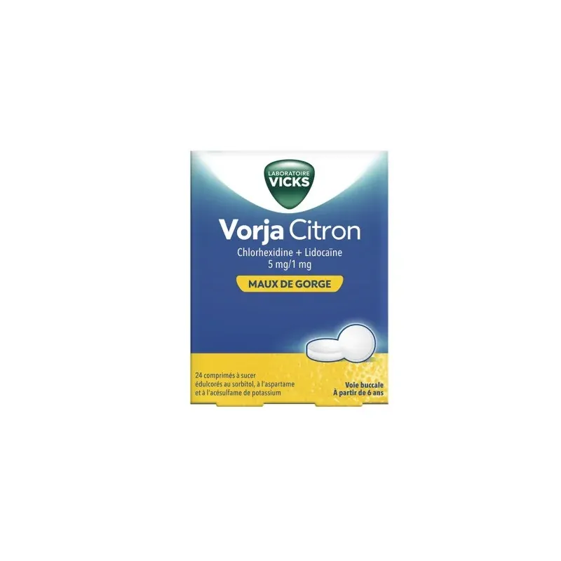 Vicks Vorja Citron Maux de Gorge 24 comprimés à sucer - Univers Pharmacie