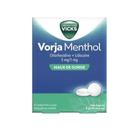 Vicks Vorja Menthol Maux de Gorge 24 comprimés à sucer - Univers Pharmacie